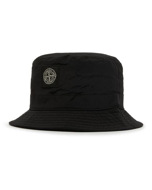 Stone Island Black Bucket Hat With Logo for men