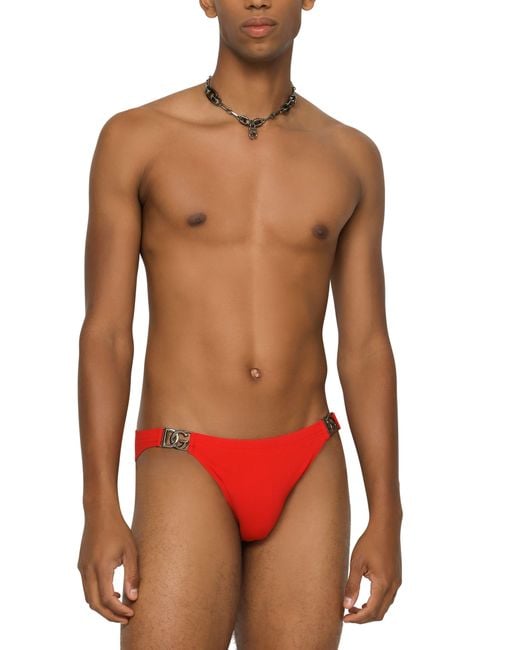 Dolce & Gabbana Red Logo-tag Bikini Bottoms for men