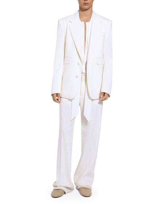 Dolce & Gabbana White Single-Breasted Stretch Wool Jacket for men