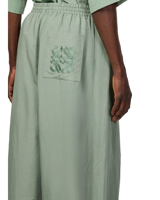 Loewe Green Cropped Viscose And Linen Pants for men
