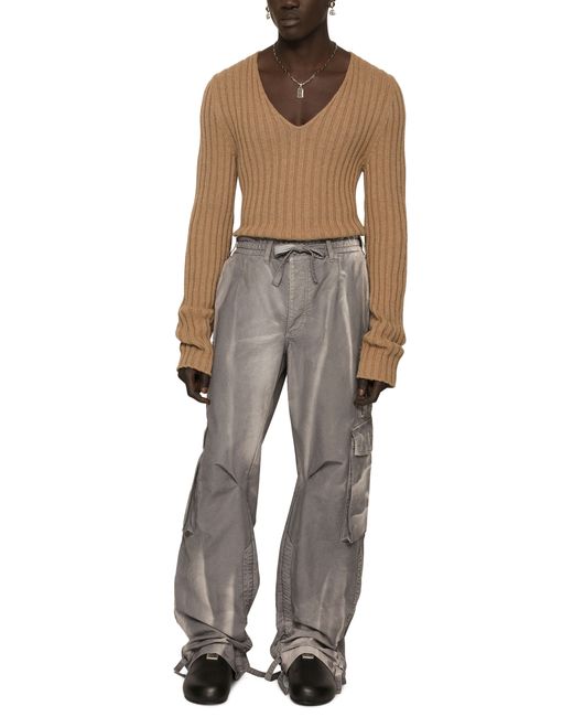 Dolce & Gabbana Gray Cotton Canvas Jogging Cargo Pants Garment Dyed for men