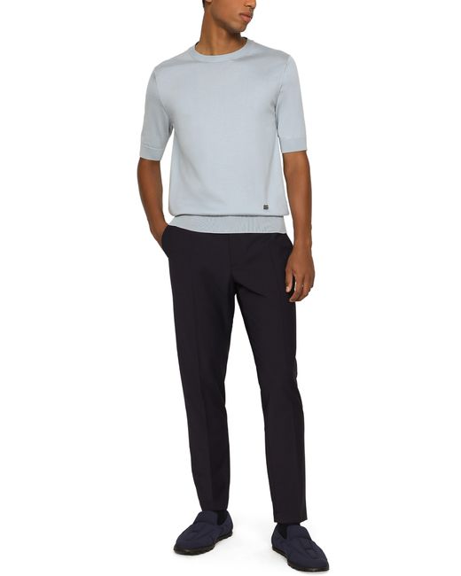 Dolce & Gabbana Blue Stretch Cotton Pants With Dg Embroidery for men