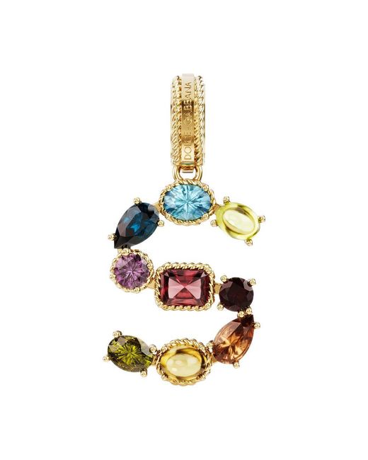Dolce & Gabbana Metallic Rainbow Alphabet S 18 Kt Yellow Gold Charm With Multicolor Fine Gems