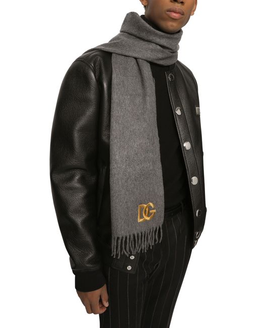Dolce & Gabbana Gray Cashmere Scarf With Dg Embroidery for men