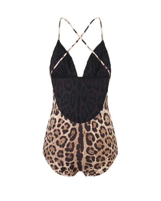 Dolce & Gabbana Brown Leopard-Print One-Piece Swimsuit