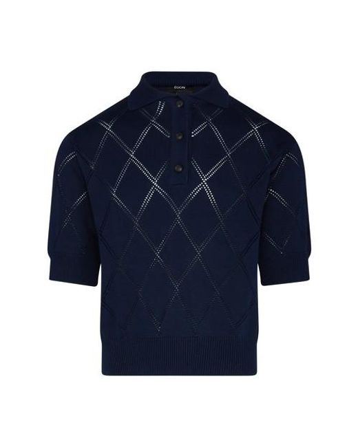 Egonlab Diamond Knitwear Polo in Blue for Men | Lyst