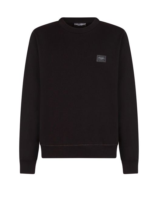 Dolce & Gabbana Black Jersey Sweatshirt With Branded Tag for men