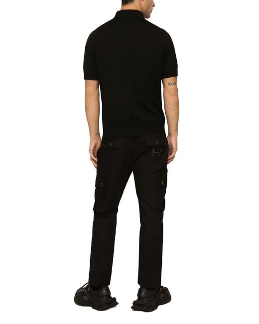 Dolce & Gabbana Black Wool Polo-shirt With Branded Tag for men