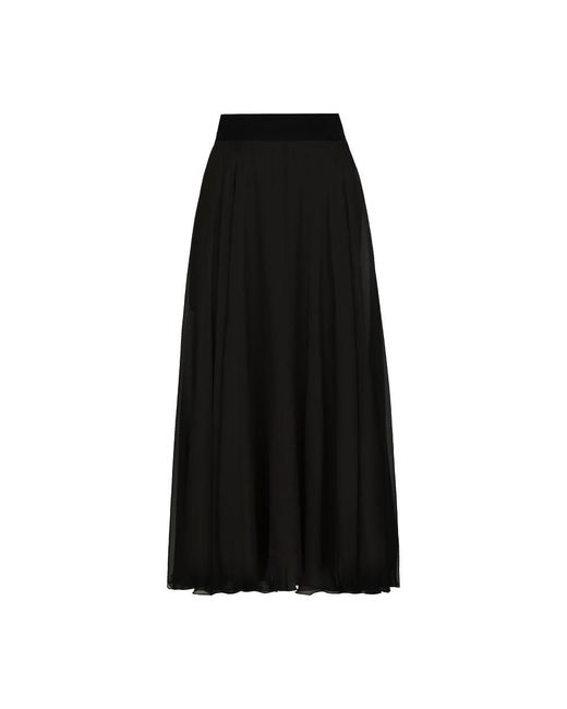 Dolce & Gabbana Black Chiffon Calf-Length Circle Skirt