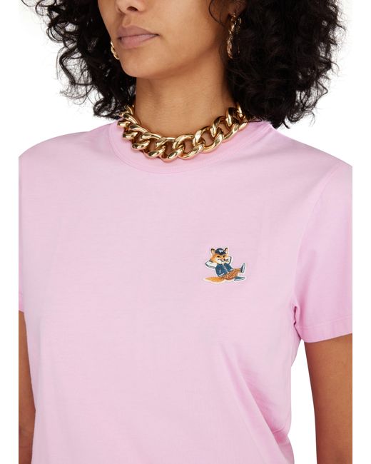 Maison Kitsuné Pink Double Fox Head Patch Cropped T-shirt