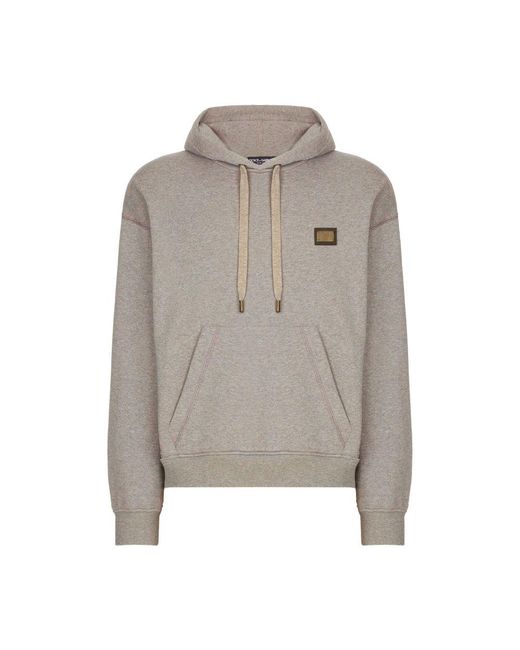 Dolce & Gabbana Gray Jersey Hoodie With Branded Tag for men