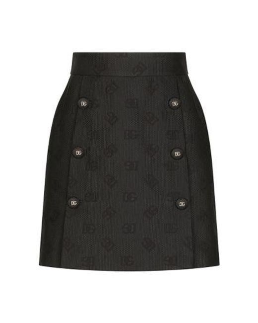 Dolce & Gabbana Black Jacquard Miniskirt With All-Over Dg Logo