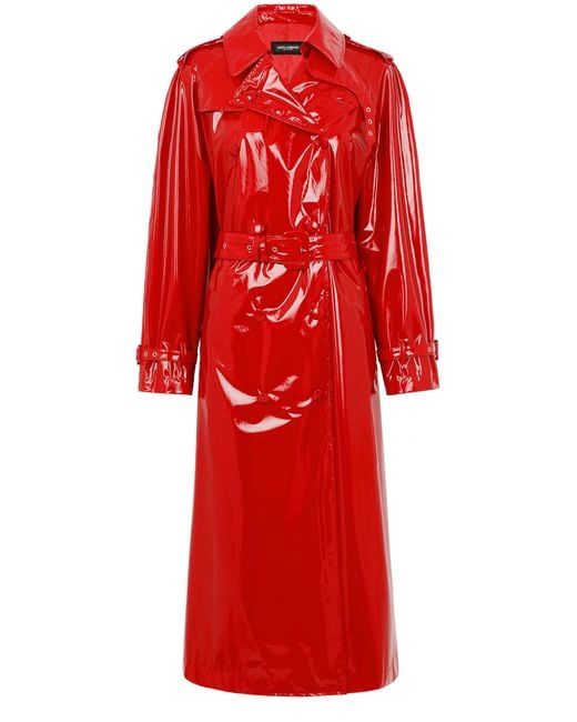 Dolce & Gabbana Red Double-breasted Patent Faux Leather Coat