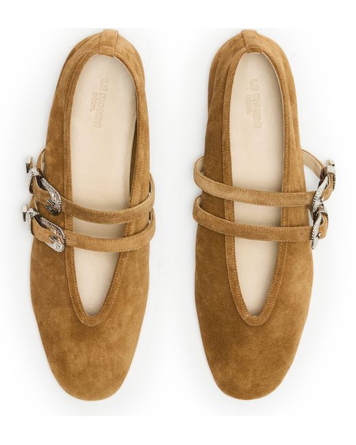 Le Monde Beryl Claudia Buckled Strap Leather Ballet Flats in Brown | Lyst