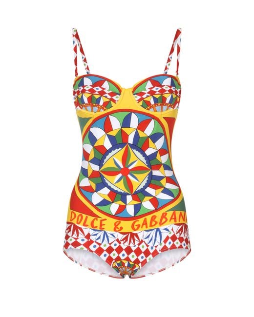 Dolce & Gabbana Multicolor Carretto-Print Balconette One-Piece Swimsuit