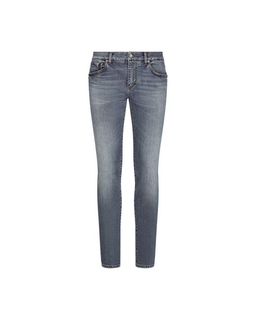 Dolce & Gabbana Light Blue Skinny Stretch Jeans With Whiskering for men