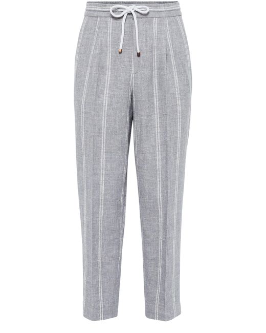 Brunello Cucinelli Gray Leisure Fit Trousers With Drawstring for men