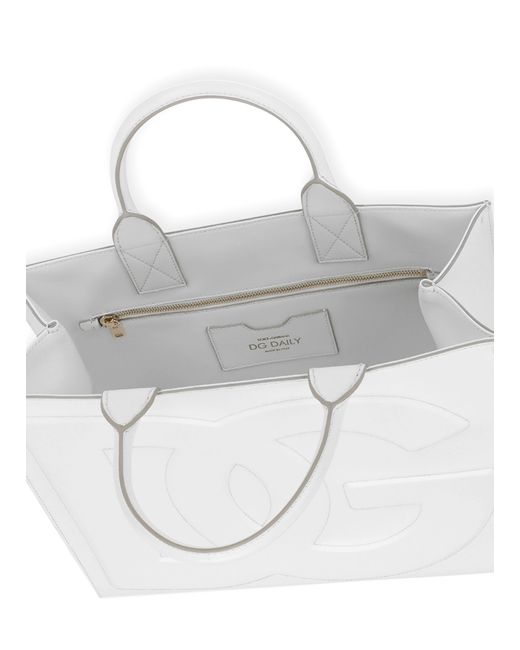 Dolce & Gabbana White Shopper DG Daily Medium aus Kalbsleder