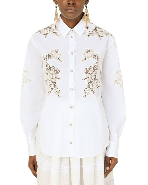 Dolce & Gabbana White Poplin Shirt With Lace Openwork
