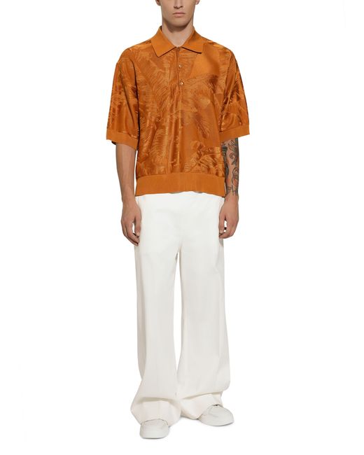 Dolce & Gabbana Orange Oversize Silk Jacquard Polo-Shirt for men