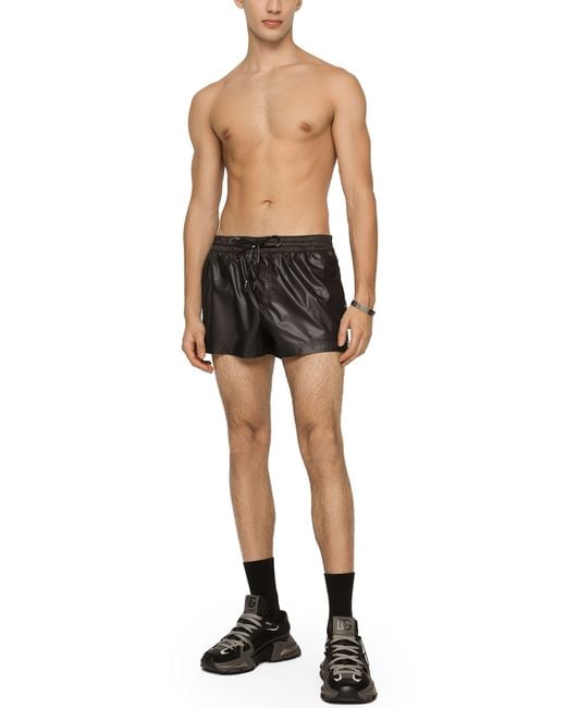 Dolce & Gabbana Black Logo Tape Short Nylon Swim Trunks for men