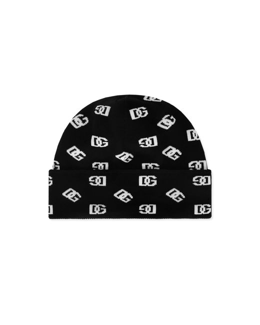 Dolce & Gabbana Black Jacquard Knit Hat With Dg Monogram for men