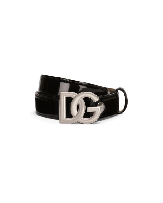 Dolce & Gabbana Black Shiny Calfskin Belt With Dg Logo