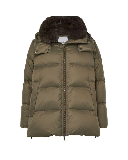 Yves Salomon Green Hooded Puffer Jacket With A Fox Fur Collar