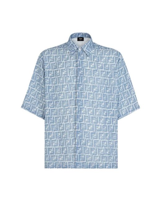 Fendi Blue Shirt With Italian-Style Collar for men