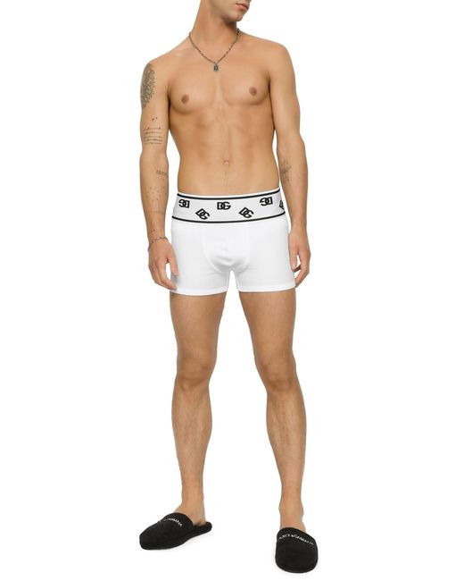 Dolce & Gabbana Boxershorts aus feingerippter Baumwolle mit DG-Logo in White für Herren