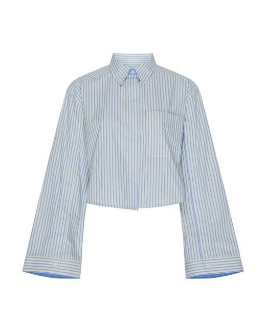 Victoria Beckham Blue Buttoned Sleeve Cropped Shirt