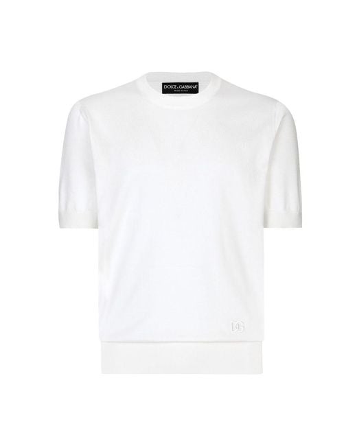 Dolce & Gabbana White Silk Round-Neck Sweater for men