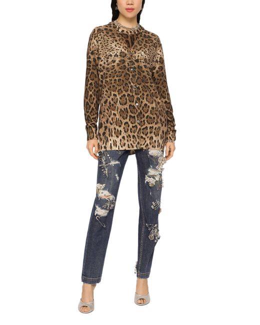 Dolce & Gabbana Brown Leopard-print Cashmere Sweater