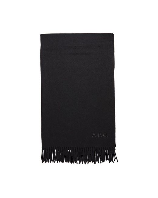 A.P.C. Black Alix Brodee Scarf With Fringes for men