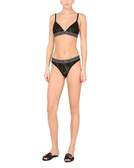 Dolce & Gabbana Non-underwired Lace Bra With Branded Elastic in Black
