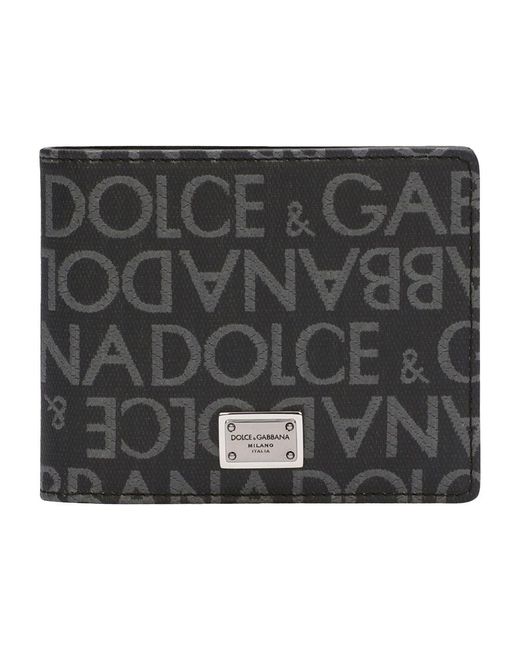 Dolce & Gabbana Black Coated Jacquard Bifold Wallet for men