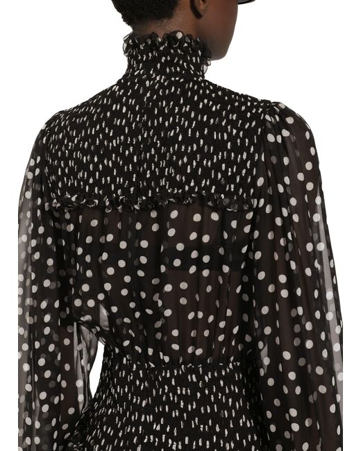 Dolce & Gabbana Black Silk Polka-dot Maxi Dress