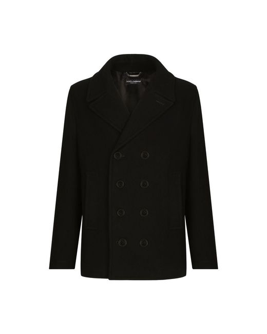 Dolce & Gabbana Black Double-breasted Wool Pea Coat With Branded Tag for men