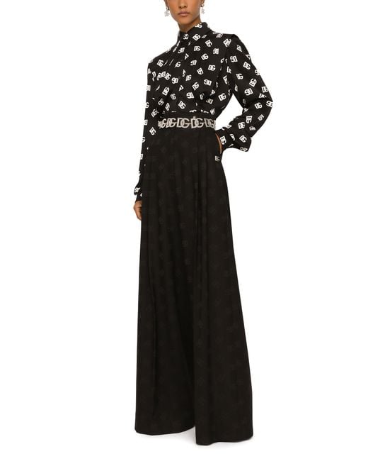 Dolce & Gabbana Black Bluse Aus Charmeuse Dg-Logoprint Allover