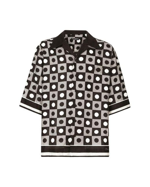 Dolce & Gabbana Black Printed Linen Hawaiian Shirt for men