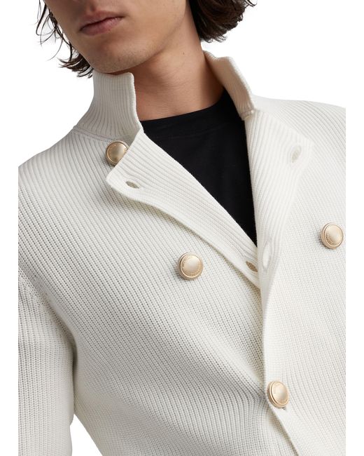 Brunello Cucinelli White Cardigan With Metal Buttons for men