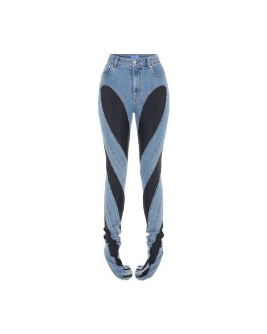Mugler Blue Jeans mit Spiralen aus zwei Materialien geschlitzt
