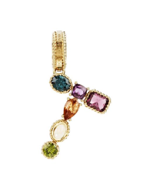 Dolce & Gabbana Metallic Rainbow Alphabet T 18 Kt Yellow Gold Charm With Multicolor Fine Gems
