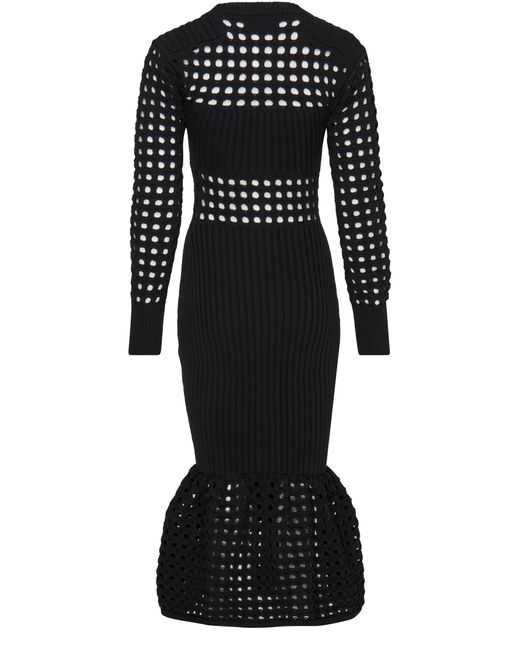 Alexander McQueen Black Knit And Fishnet Midi Dress