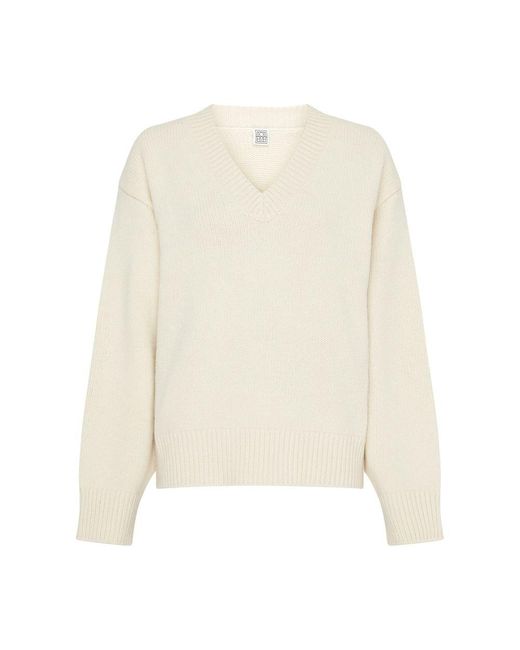 Totême  White Wool And Cashmere V-neck Sweater