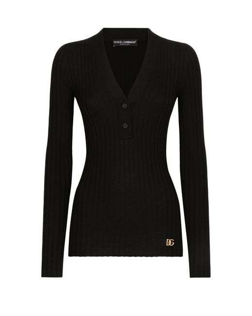Pull en laine à bords-côtes Dolce & Gabbana en coloris Black