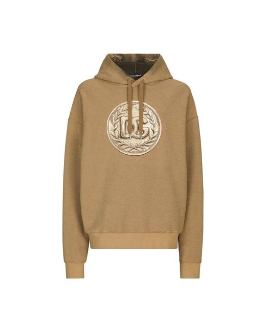 Dolce & Gabbana Natural Reverse Jersey Hoodie With Hood And Coin Print for men
