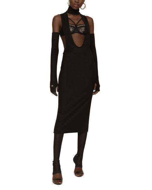 Dolce & Gabbana Black Jersey Calf-Length Dress