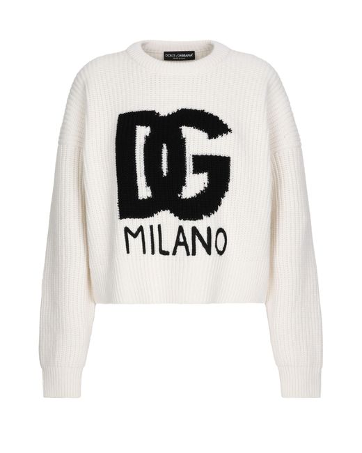 Pull à bords-côtes en laine Dolce & Gabbana en coloris White