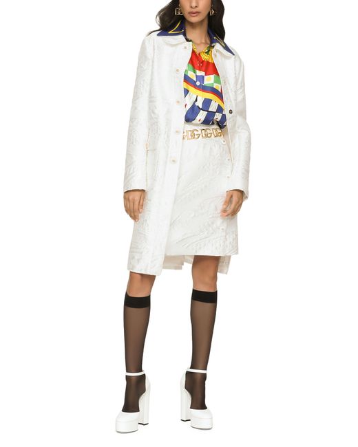 Manteau en brocart avec boutons logo DG Dolce & Gabbana en coloris White